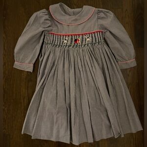 Charming Kids Blue Dress with Red  Accents Farm Scene